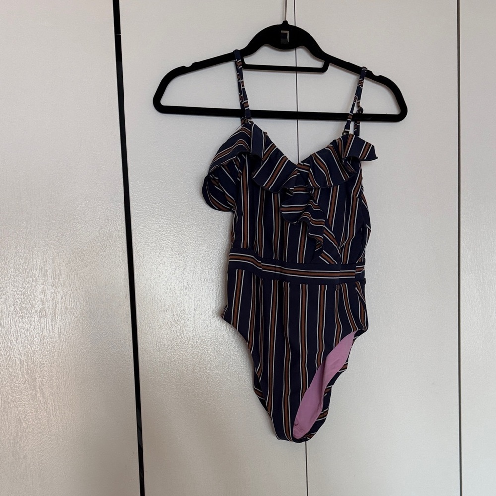 Striped Ruffle One-Piece Swimsuit
